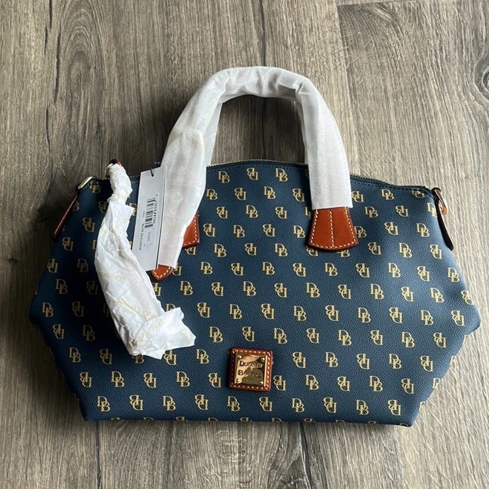 NWT Dooney & Bourke Monogram Navy Trina Satchel